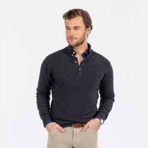 Ledbury The Charcoal Heather Reymond Mock Henley 100% Merino Wool Men’s Size XL